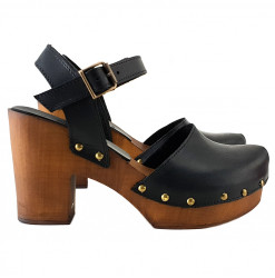 BLACK LEATHER CLOGS MADE IN ITALY - MY126 NERO