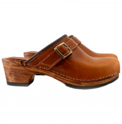 BROWN LEATHER CLOGS - MY142 MARRONE