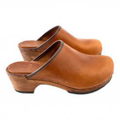 SIMPLE BROWN LEATHER CLOGS - MY573 MARRONE