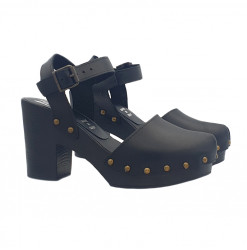 BLACK CLOSED SWEDISH CLOGS WITH HEEL AND STRAP - MY184 NERO