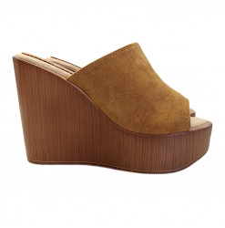 BROWN WEDGE WITH HEEL 12 WOOD EFFECT - KCZ9843 CAMEL