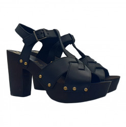 BLACK CLOGS IN LEATHER AND COMFY HEEL 9 - MY135 NERO