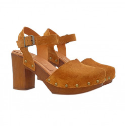CLOGS BROWN WITH ANKLE STRAP HEEL 9 - MY133 CAM MARRONE