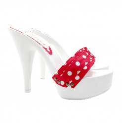 WHITE MULE WITH RED POLKA...