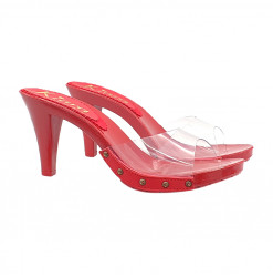 RED CLOGS WITH TRANSPARENT...