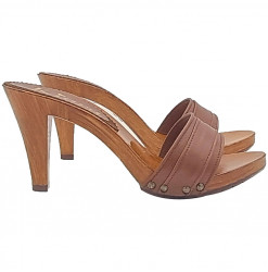 BROWN COLURED CLOGS IN LEATHER HEEL 9 - K6104 MARRONE