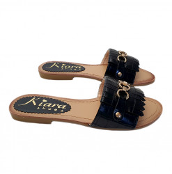 WOMEN'S JEWEL SANDALS WITH FAUX LEATHER BAND - KC0030 NERO