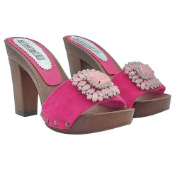 Fuchsia clogs in suede with heel 10 and jewel - G8051 CAM FUXIA