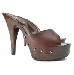 BROWN LEATHER CLOGS - HEEL...