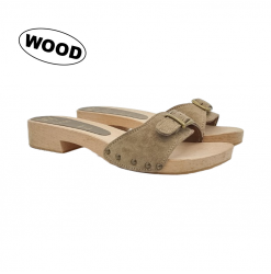 Wooden clogs with suede upper